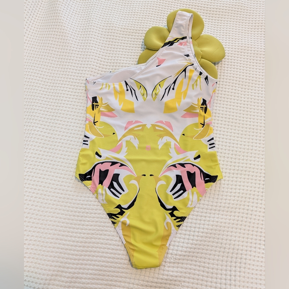 NWOT SHEIN Lime Green One Shoulder One Piece Swimsuit and Skirt Set + B&W Suit - Picture 7 of 9